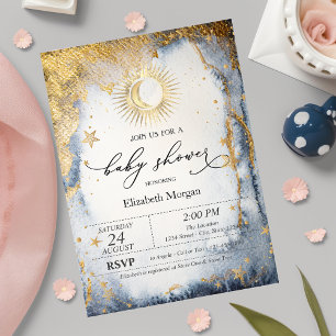 Celestial Sun,Moon,Stars Watercolor Baby Shower Invitation