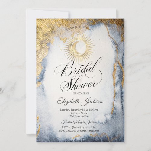 Celestial SunMoonStars Watercolor Bridal Shower Invitation
