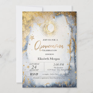 Celestial Sun,Moon,Stars Watercolor Quinceanera Invitation