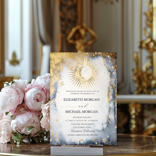 Celestial  SunMoonStars Watercolor Wedding  Invitation