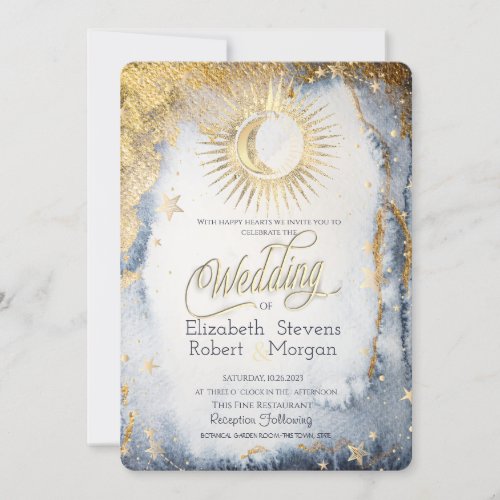 Celestial SunMoonStars Watercolor Wedding   Invitation
