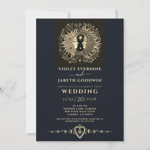 Celestial Sun Moon Stars Wedding  Invitation