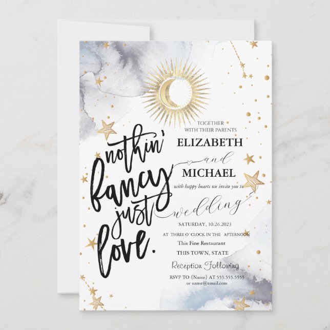 Celestial Sun,Moon,Stars Wedding  Invitation (Front)