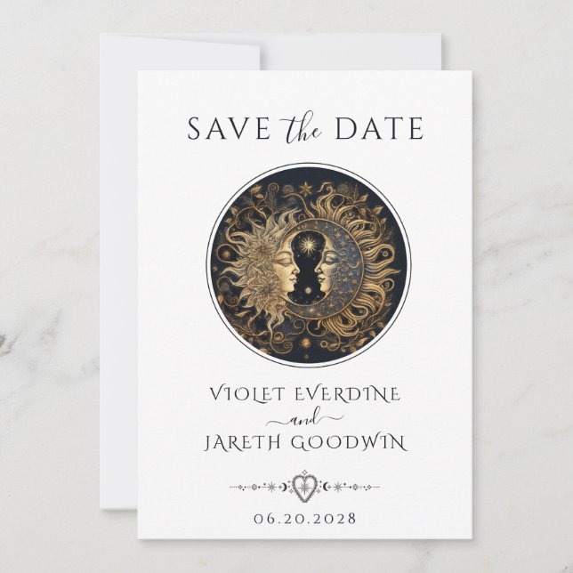 Celestial Sun Moon Stars Wedding Save The Date Invitation (Front)