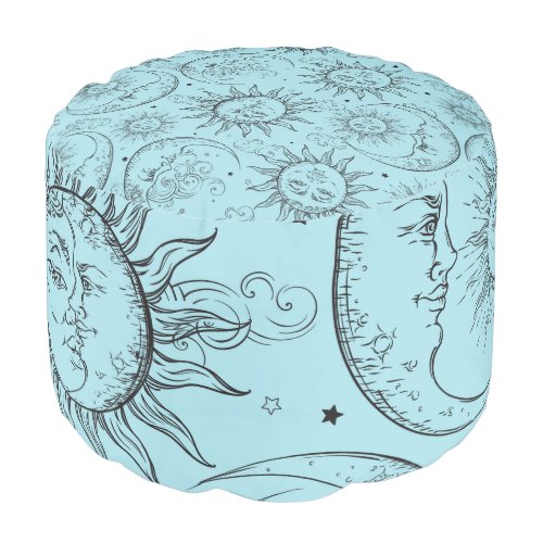 Celestial Sun Moon Stars Whimsical Blue Black Pouf