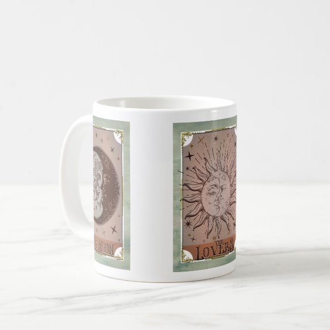 Celestial Sun & Moon Vintage Tarot Card Coffee Mug (Front Left)