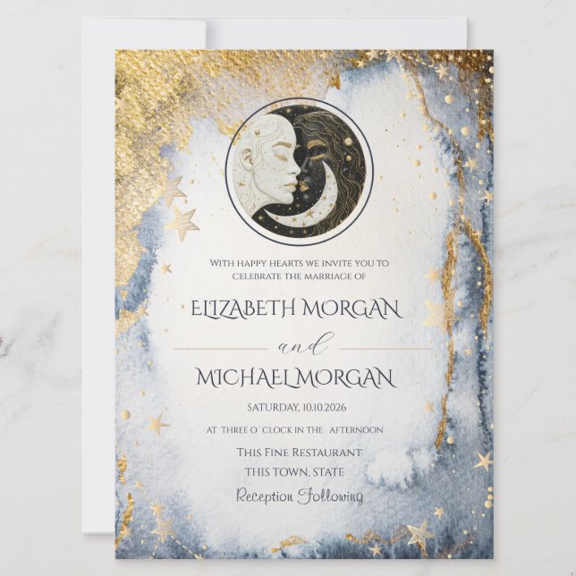 Celestial Sun Moon Watercolor Wedding  Invitation (Front)