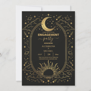 Celestial Sun Moon Wedding Invitation Black Gold