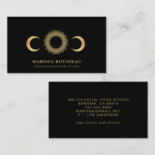 Celestial Sun Moon Yoga Instructor Black Business Card