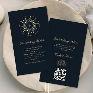 Celestial Sun Navy Blue Golden QR Enclosure Card