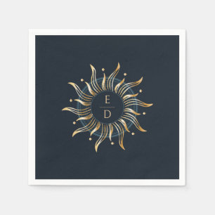 Celestial Sun Navy Golden Mystical Napkins