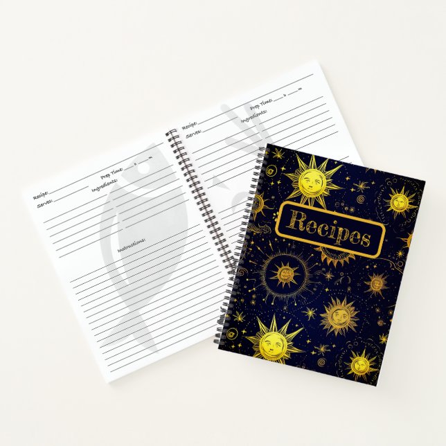 Celestial Sun Stars Black Gold Recipe Book (Inside)