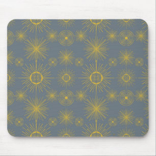 Celestial Sun Stars Dusty Blue Mouse Pad
