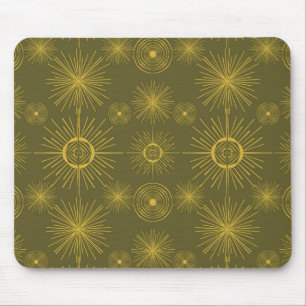 Celestial Sun Stars Olive Green  Mouse Pad