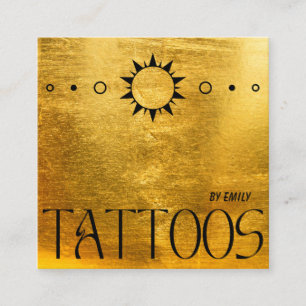 Celestial Sun Tattoo Salon Gold Metallic Square Business Card