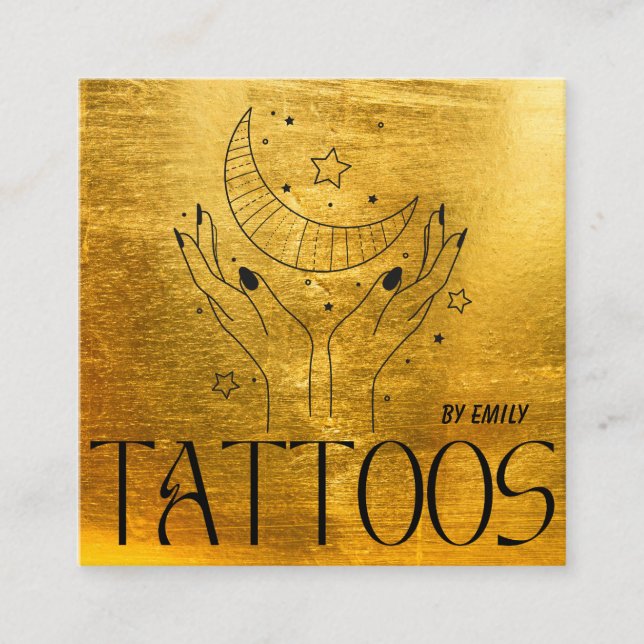 Celestial Sun Tattoo Salon Gold Metallic Square Business Card (Front)