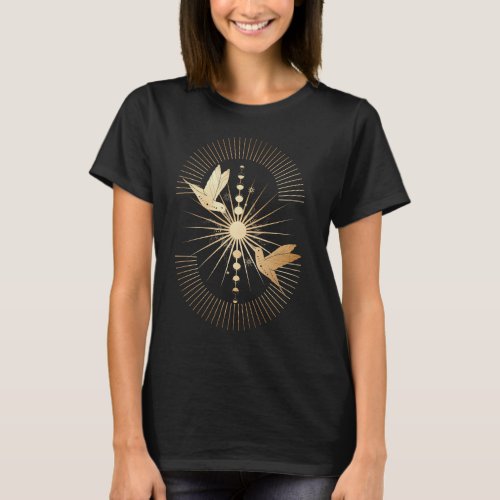 Celestial Sunburst Hummingbird Faux Gold Birds T_Shirt