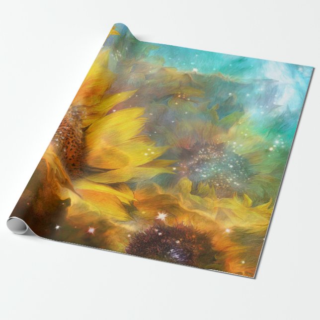 Celestial Sunflowers Art Gift Wrap (Unrolled)