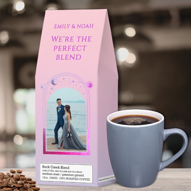 Celestial Sunset Pink Sun Moon Stars Wedding Roasted Coffee (Creator Uploaded)