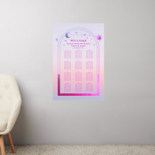 Celestial Sunset Pink Wedding Seating Chart Wall Decal