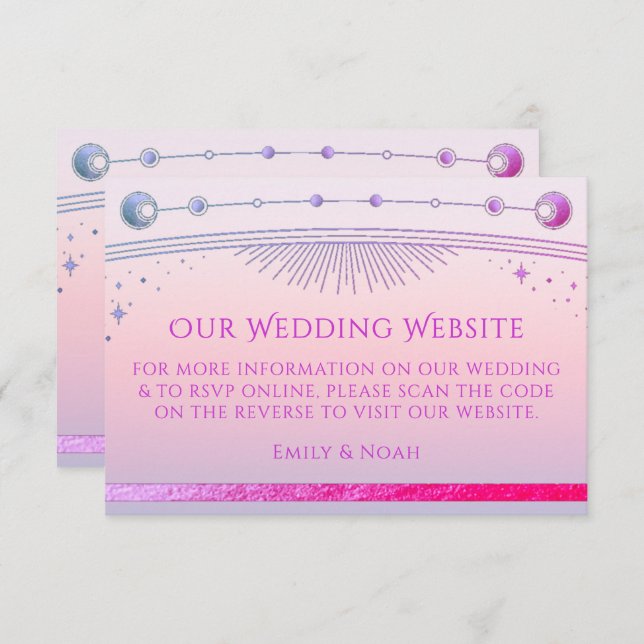 Celestial Sunset Pink Wedding Website RSVP QR Code Enclosure Card (Front/Back)