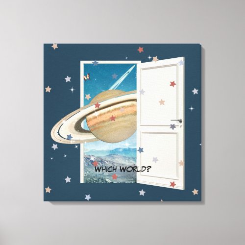 Celestial Surreal Saturn Typography Cosmic Unique  Canvas Print