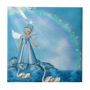 Celestial Swan Guardian Ceramic Tile