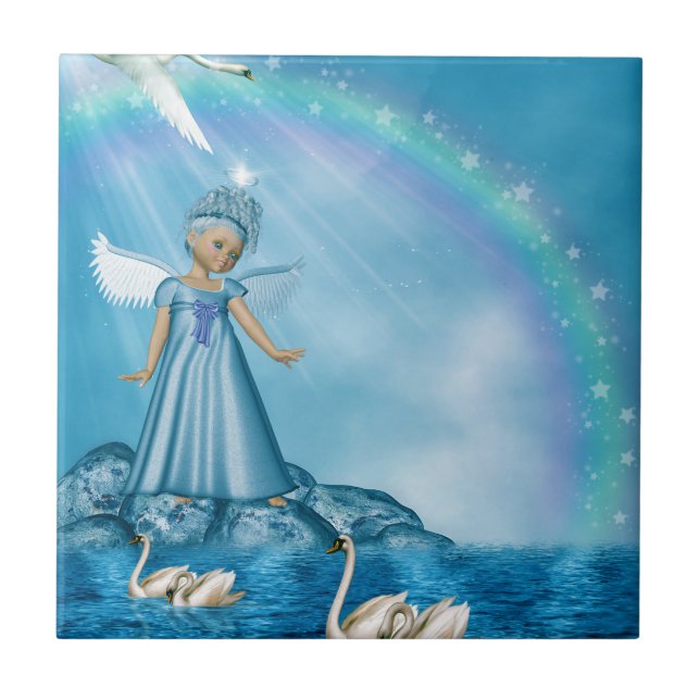 Celestial Swan Guardian Ceramic Tile (Front)