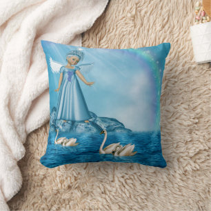 Celestial Swan Guardian Throw Pillow