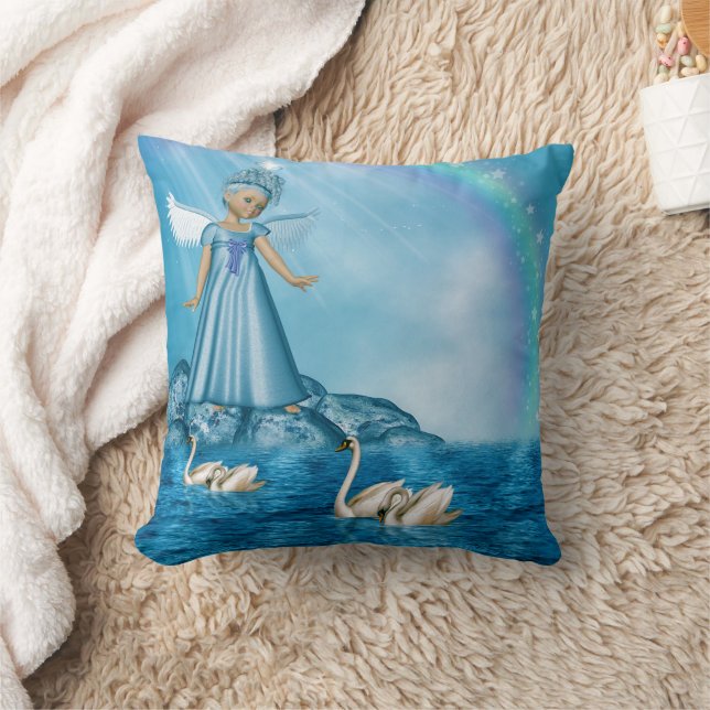 Celestial Swan Guardian Throw Pillow (Blanket)