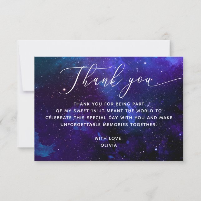 Celestial Sweet 16 | Galaxy Sweet Sixteen Birthday Thank You Card (Front)