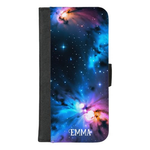 Celestial Swirls of Stars Custom Name iPhone 87 Plus Wallet Case