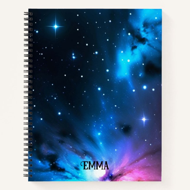 Celestial Swirls of Stars Custom Name Notebook (Front)