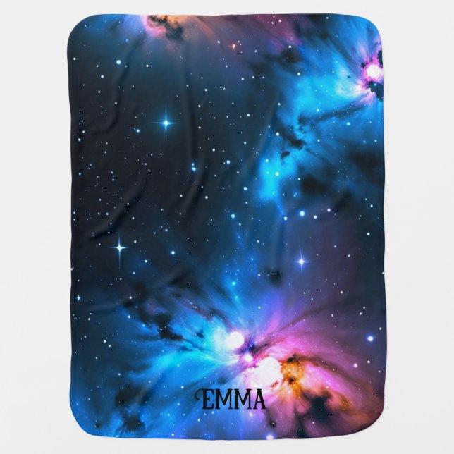 Celestial Swirls of Stars Custom Name Text Baby Blanket (Front)