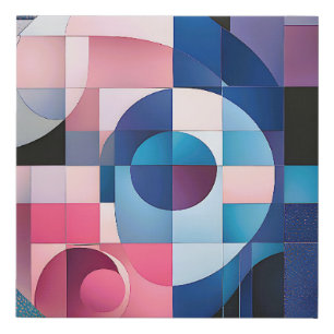 Celestial Symmetry: Geometric Shapes Blues & Pink Faux Canvas Print