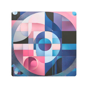 Celestial Symmetry: Geometric Shapes Blues & Pink Metal Print