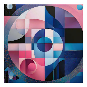 Celestial Symmetry: Geometric Shapes Blues & Pink Poster