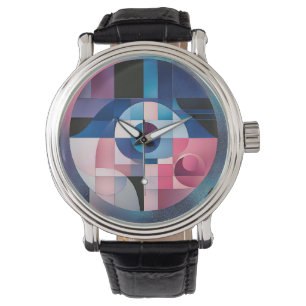 Celestial Symmetry: Geometric Shapes Blues & Pink Watch