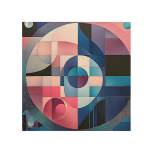 Celestial Symmetry: Geometric Shapes Blues & Pink Wood Wall Art