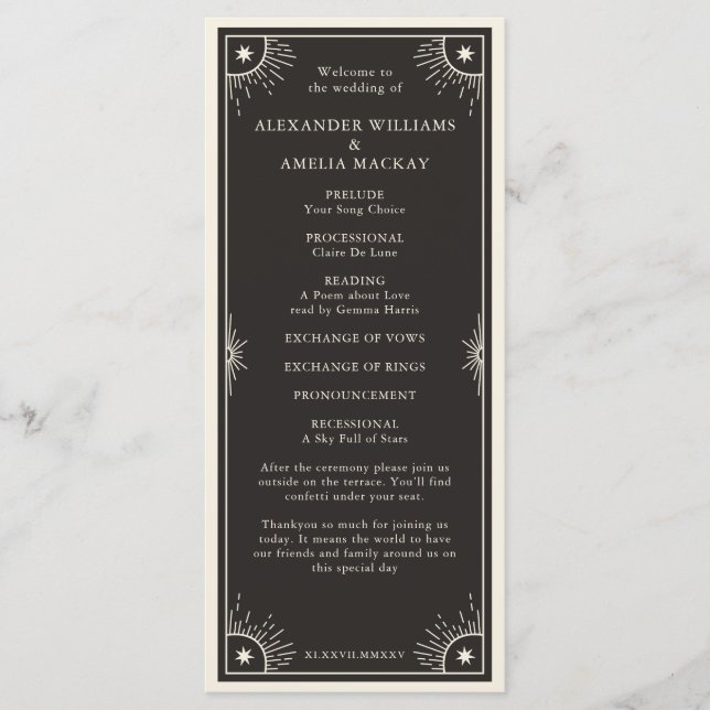 Celestial Tarot Boho star wedding ceremony program (Front)
