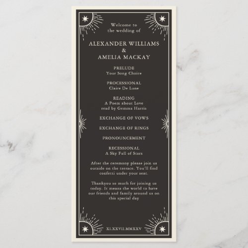 Celestial Tarot Boho star wedding ceremony program