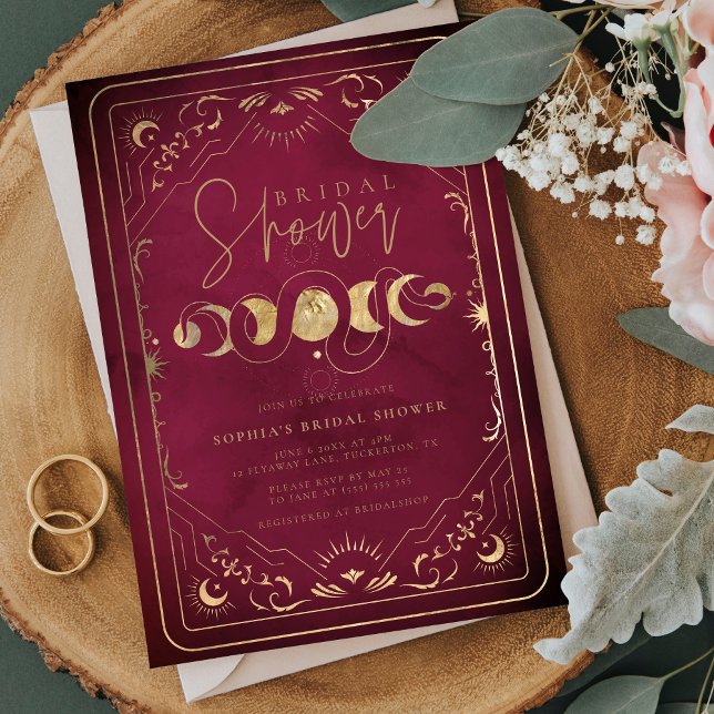 Celestial Tarot Burgundy & Gold Bridal Shower Invitation (Creator Uploaded)
