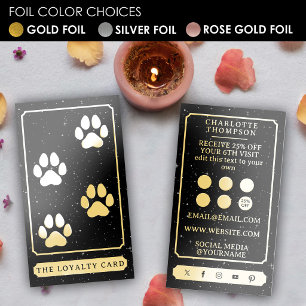 Celestial Tarot Dog Grooming Black Thank You Gold Foil Business Cards