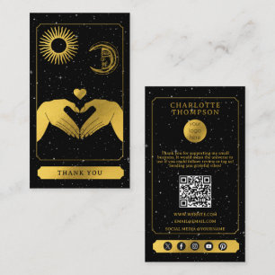 Celestial Tarot Hairdresser Black Gold Thank You Business Card