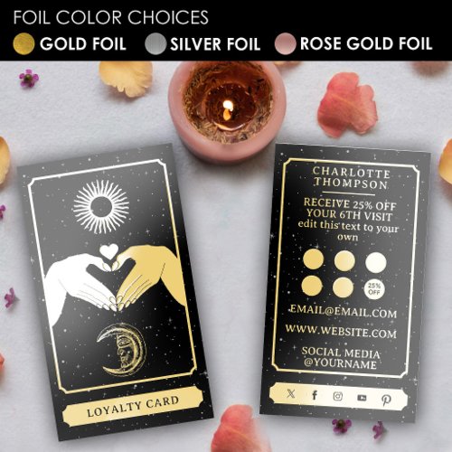 Celestial Tarot Hairdresser Black Gold Thank You Foil Business Cards