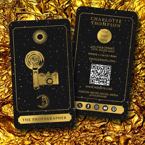 Celestial Tarot Logo Black Gold Photographer Business Card