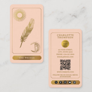 Celestial Tarot Logo Blush Pink Gold Writer Author Business Card