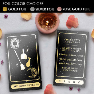 Celestial Tarot Logo Cleaning Maid Metallic Gold Foil Business Cards