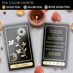 Celestial Tarot Logo Florist Flower Metallic Gold Foil Business Cards