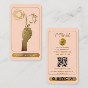 Celestial Tarot Logo Hairdresser Blush Pink Gold  Business Card